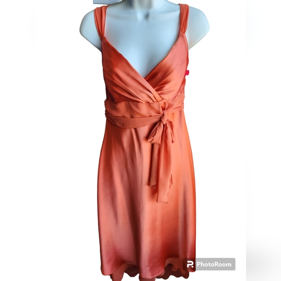 David's Bridal Burnt Oranage Satin Midi Dress Straps Size 8 - Picture 1 of 3